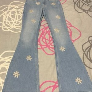 Embroidered Light Blue Women's Flare Jeans